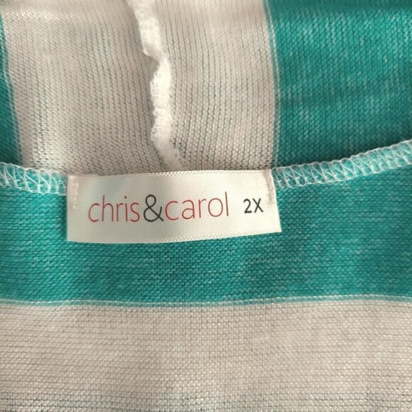 Chris & Carol Women's Plus Size Green & White Striped Open Front Cardigan - Picture 3 of 4